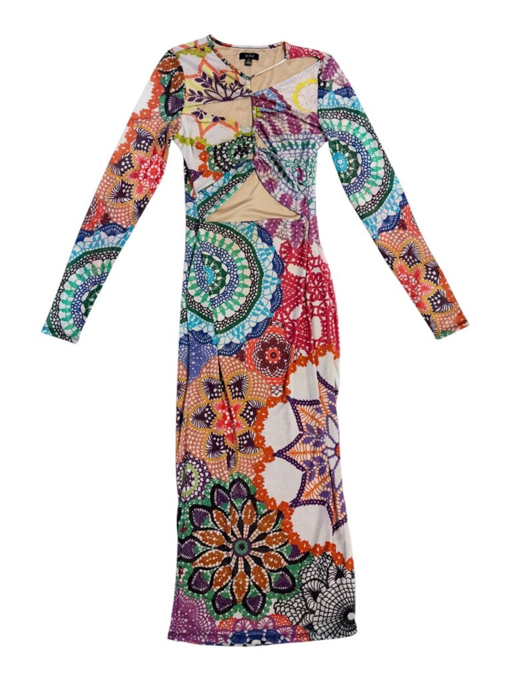 AFRM Rhonda Midi White & Colourful Dress In Multi Crochet Print (S)